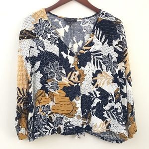 🔥3/$20🔥PRIMARK Cropped Floral Button Down Blouse Top | Size 14